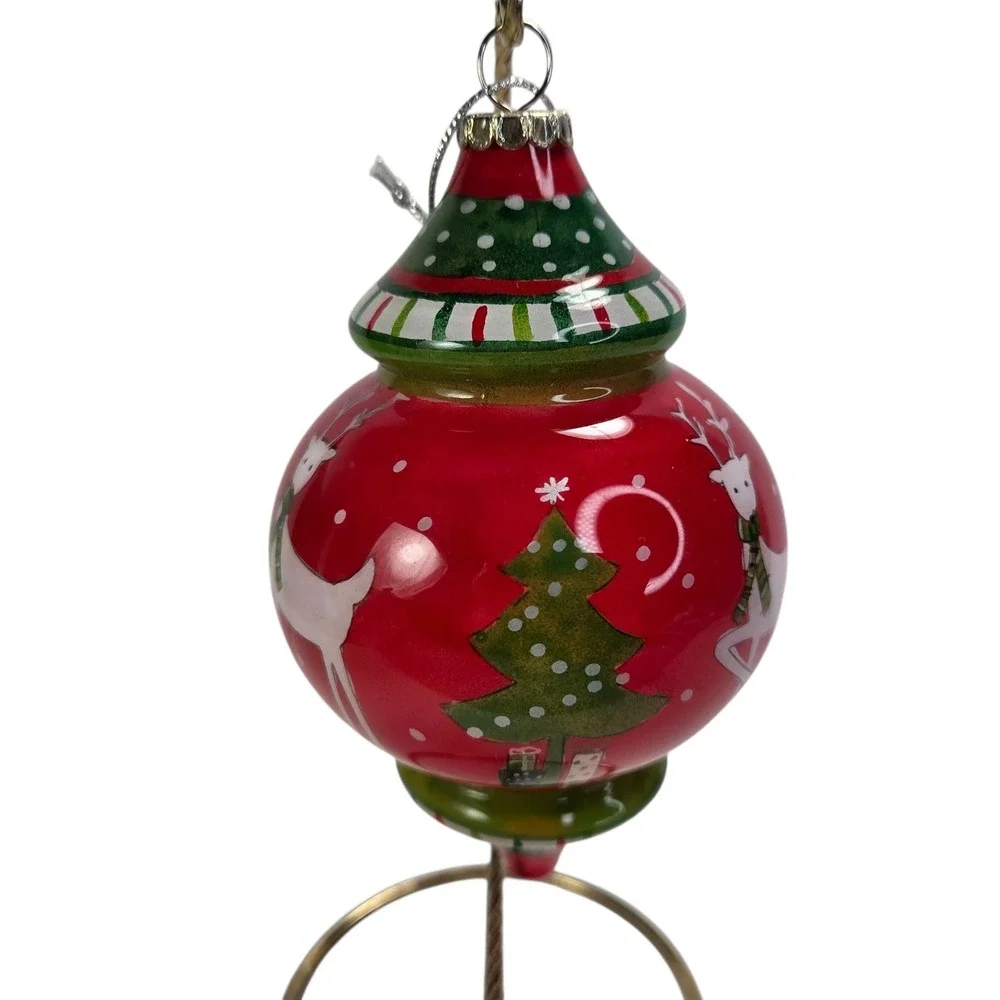 Pier 1 Li Bien Reindeer‎ Glass Ornament Handpainted Finial Red 2012 Gift Box